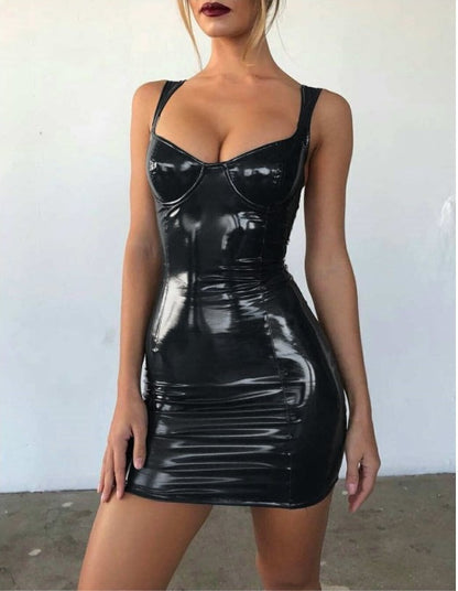 Sexy Glossy Wrapped Chest Sling Waist Dress