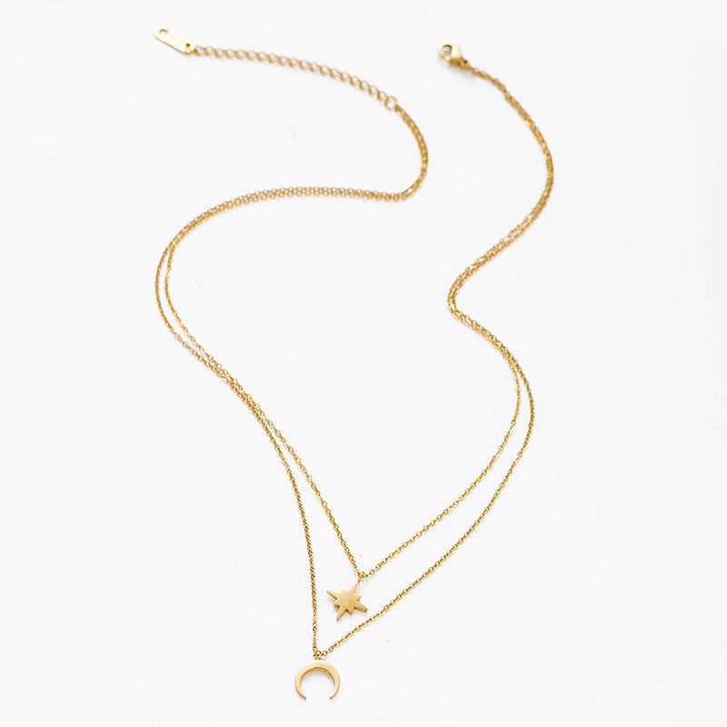 Fine Charm Star Moon Combination Twin Clavicle Chain