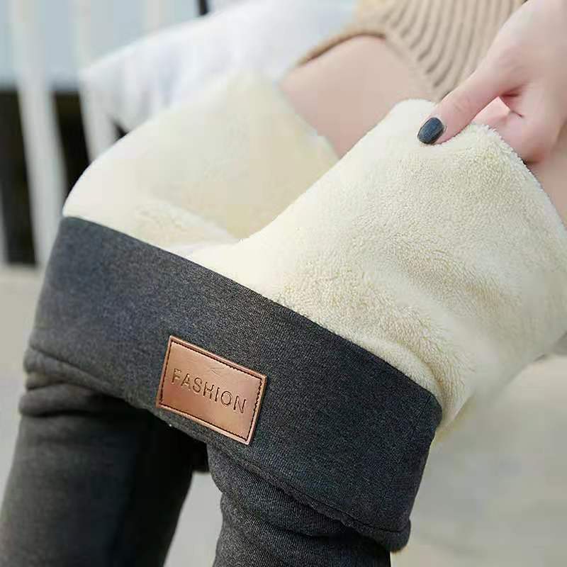 Winter Lamb Cashmere Plus Velvet Thick High-waisted Tight-fitting Warm Leggings