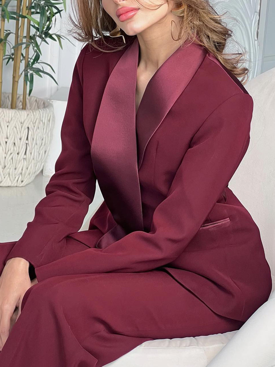 Irregular Collar Blazer & High Waist Pants Suit