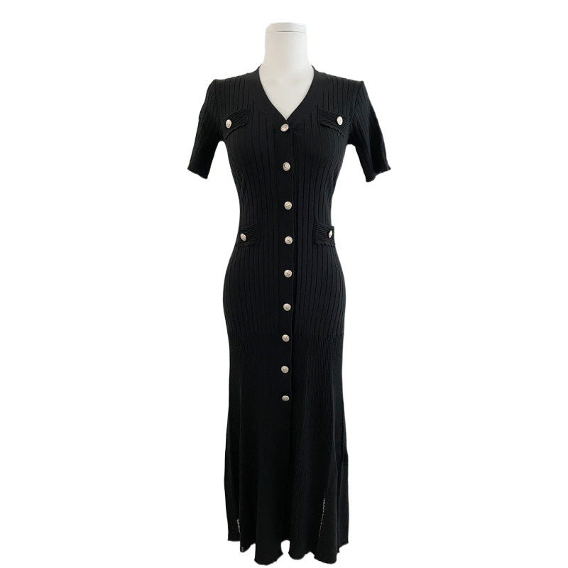 High-end Slim-fit Mid-length Collar Base Dress