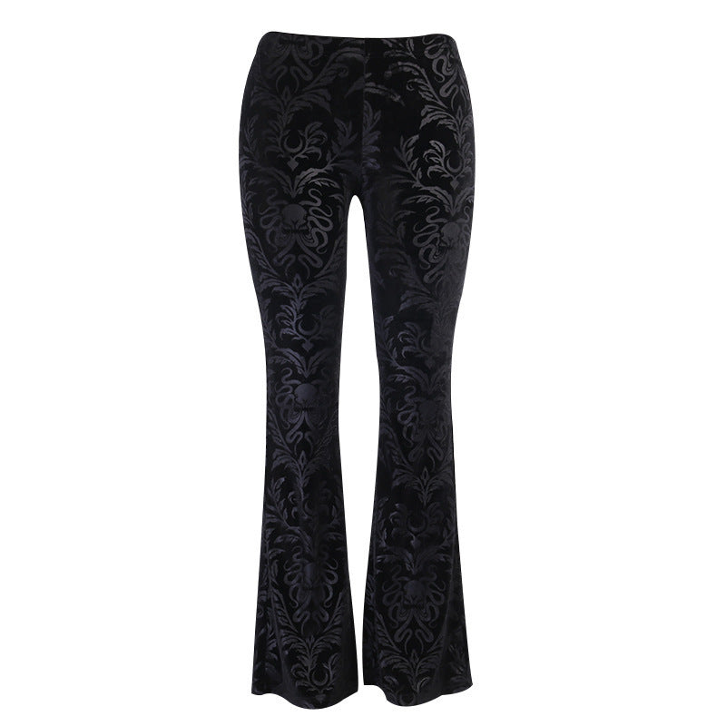 Girl Student Suede Embossed Casual Wide Leg Pants