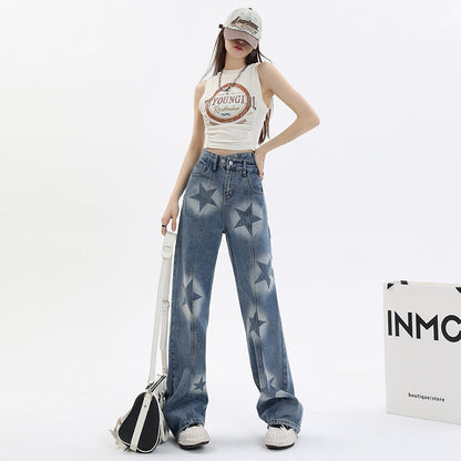 Loose Wide Leg Vintage Print Jeans