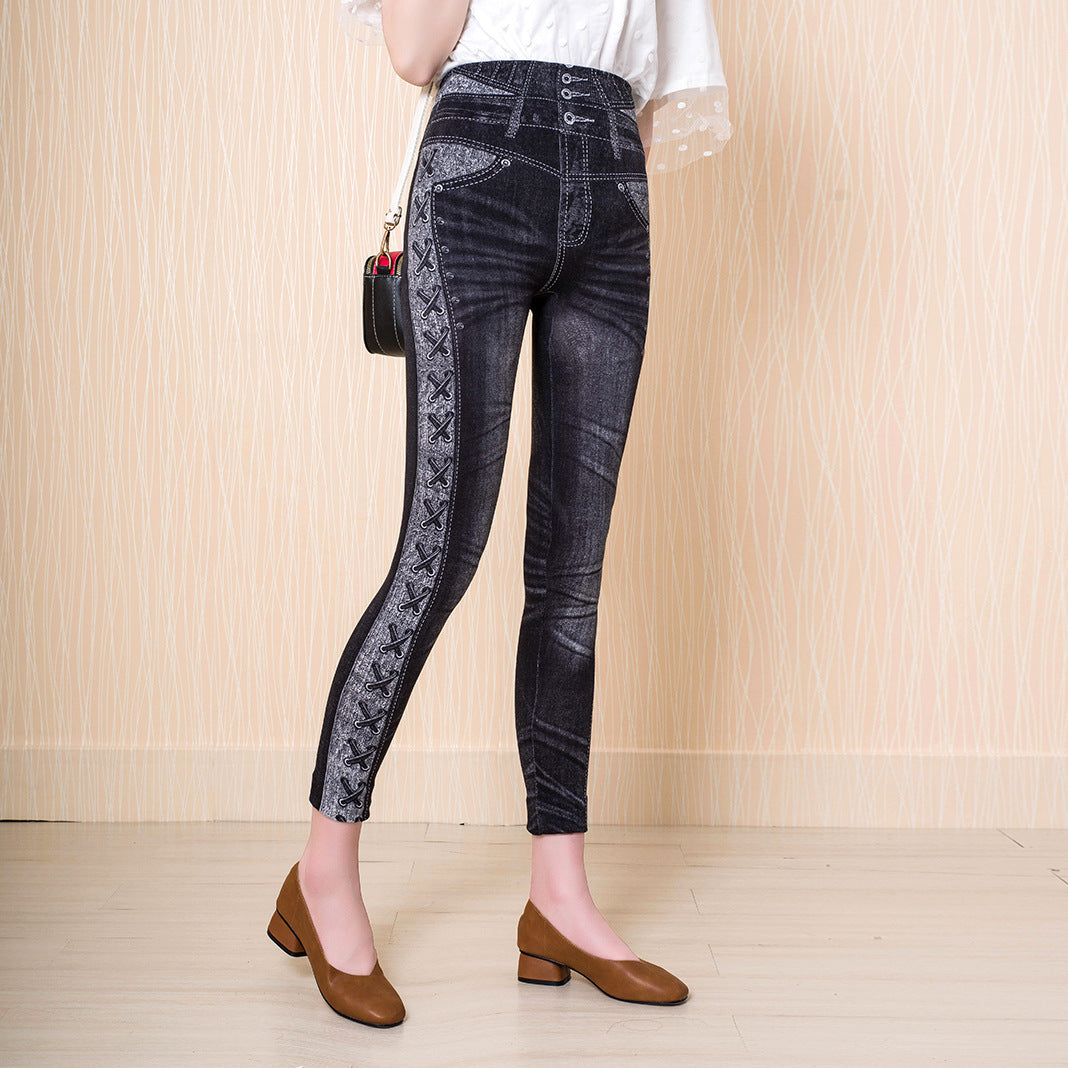 Imitation denim leggings