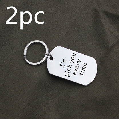 Metal Titanium Steel Keychain Stainless Steel English Holiday Gift Customization