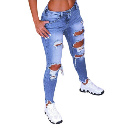 Women's Denim Low-waisted Butt-lifting Trousers With Holes