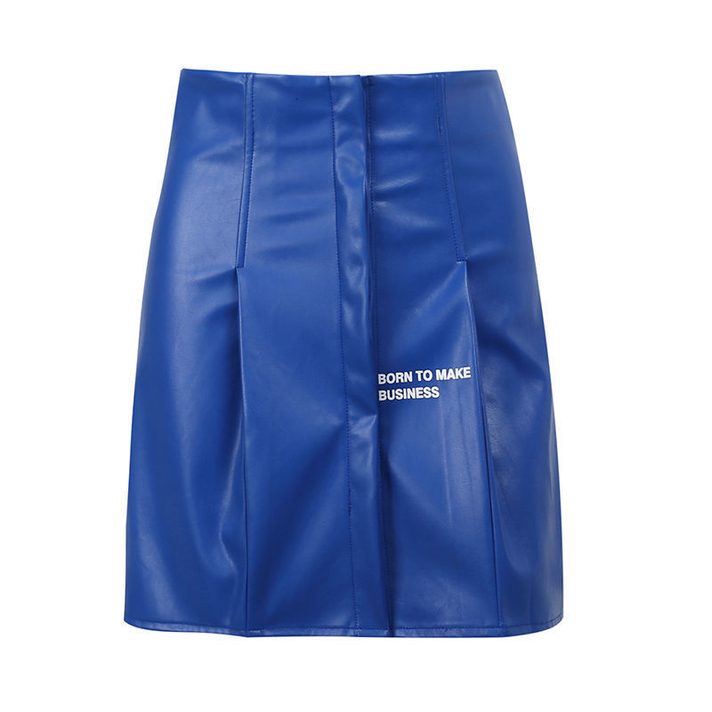 Style Women's Blue Pu Leather Skirt