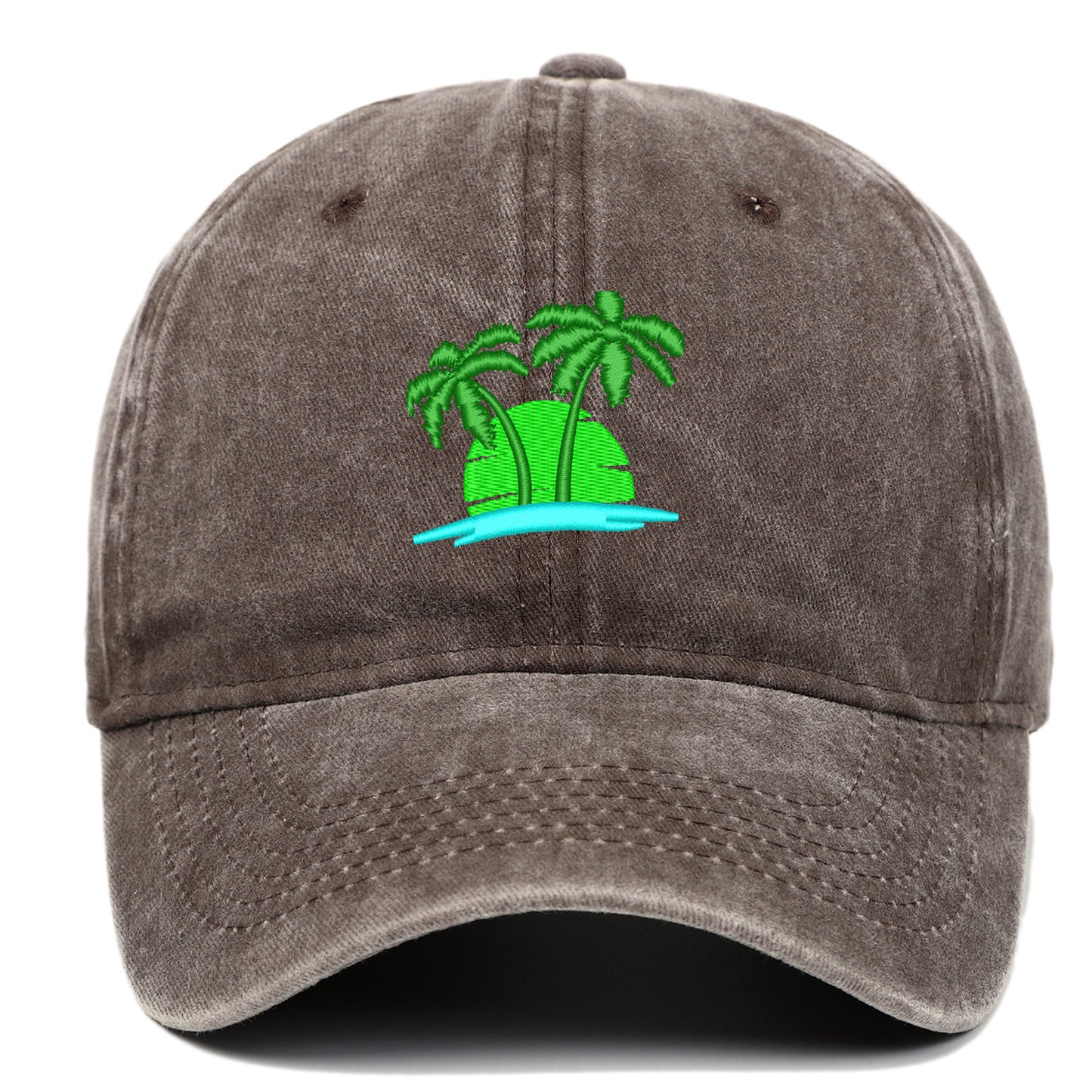 Coconut Embroidery Pattern Washed Old Soft Top Baseball Cap