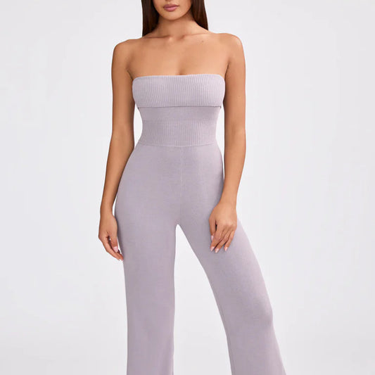 Backless Knitted Tube Top Jumpsuit Women's Fashion