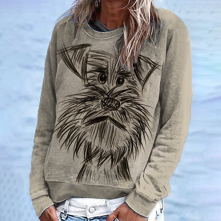 Cute Cat Creative Printing Women's Long Sleeve Crew Neck Sweater