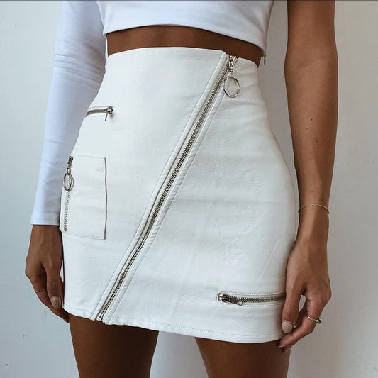 Zip bag hip A-line leather skirt