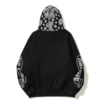 Full Printed Paisley Scroll Stitching Hoodie Sweater