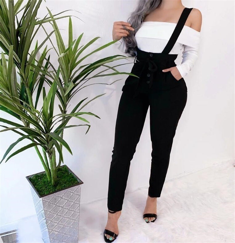 Fashion sexy slim casual suspender trousers