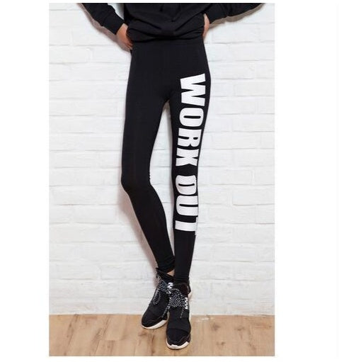 Letter printed cotton leggings mid-rise cropped pants yoga pants