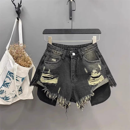 Pocket Exposed Hand Frayed Brushed Raw Edge Denim Hot Pants