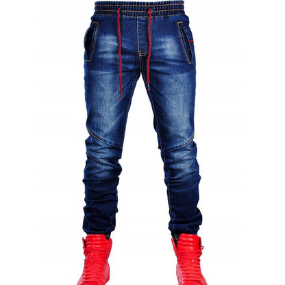 Men's jeans new elastic elastic waist casual blue trousers