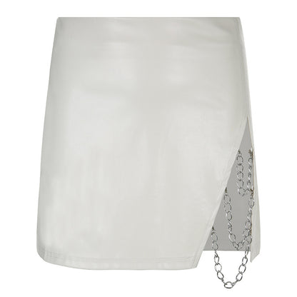 Summer Spice Fashion Chain Split Leather Skirt