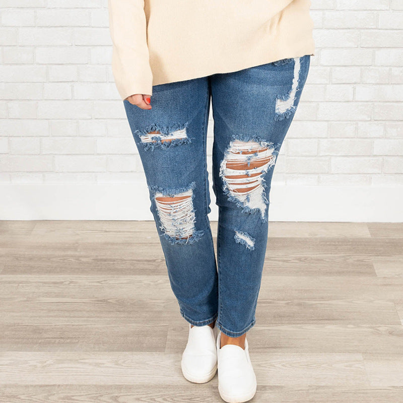 Women's Summer Plus Size Worn Fashion Jeans Women