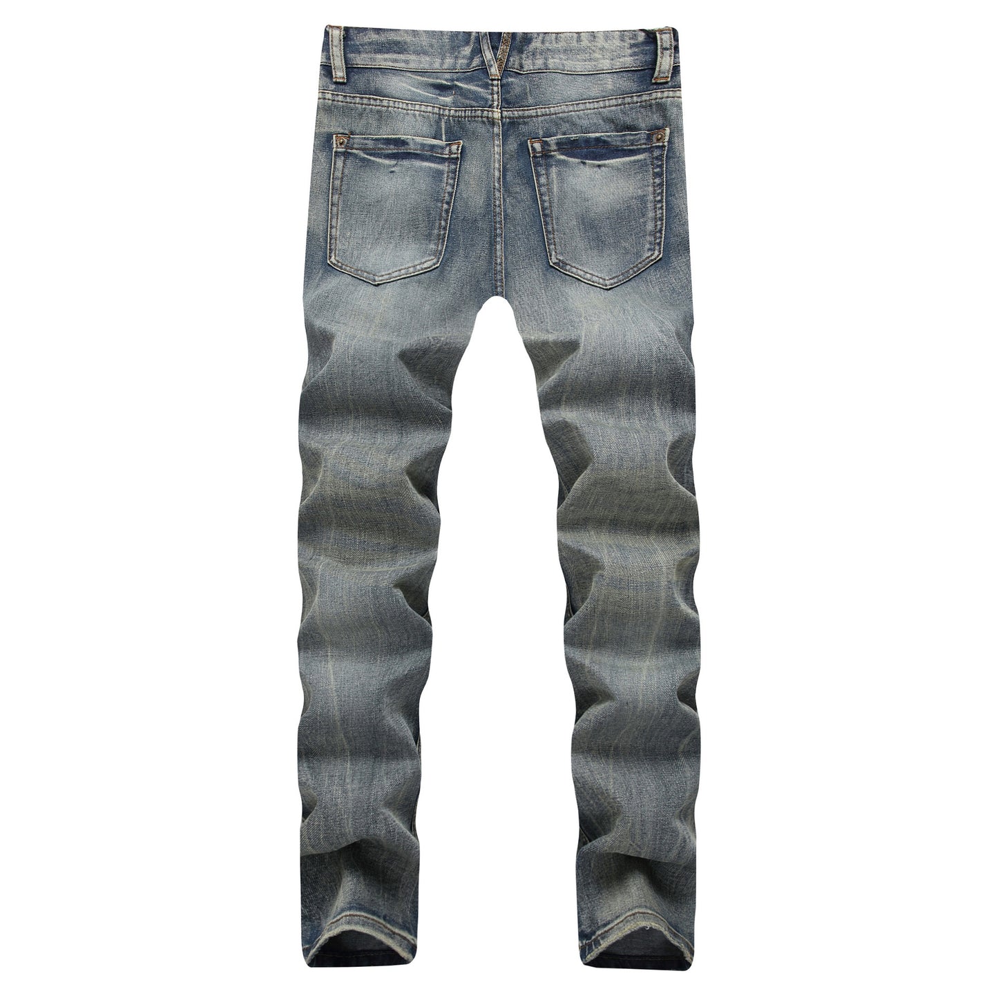 Men's shredded nostalgic jeans flag bottom cloth more worn and washed denim trousers