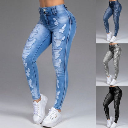 Fashion Ripped Women's Skinny Feet High Waist Jeans