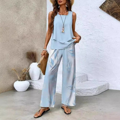 Women's Sleeveless Double Layer Vest Pants Suit