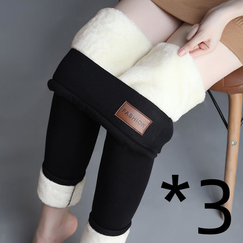 Winter Lamb Cashmere Plus Velvet Thick High-waisted Tight-fitting Warm Leggings