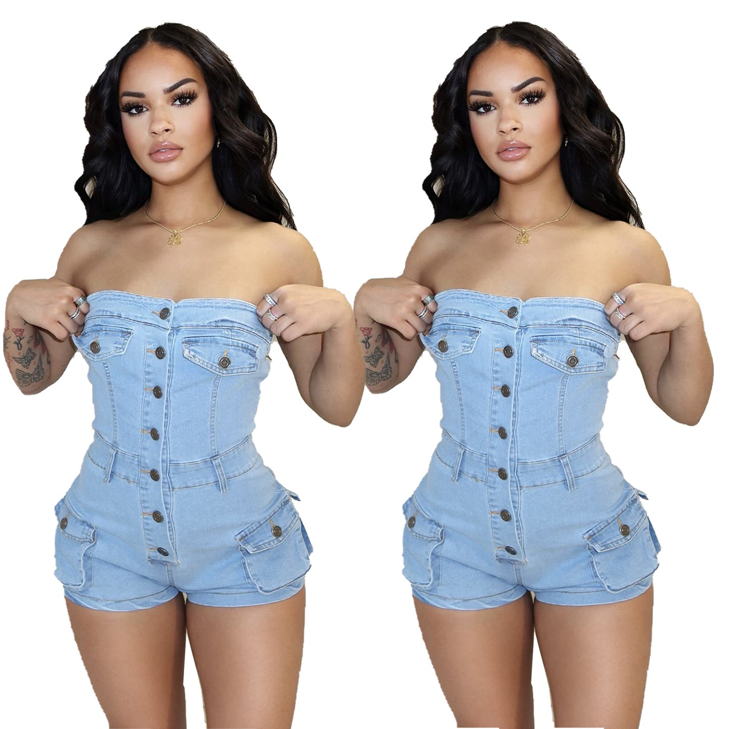 Denim Jumpsuit Tube Top Stretch Women