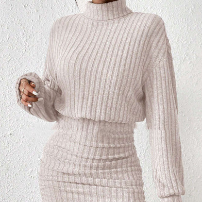 Long Sleeve High Neck Ribbing Woolen Knit Suit