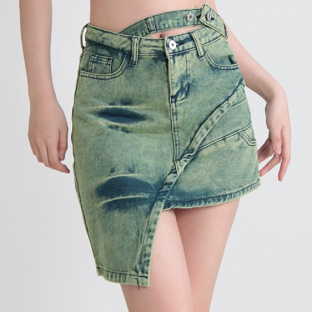 Irregular Design Sense Splicing Denim Half-body Skirt