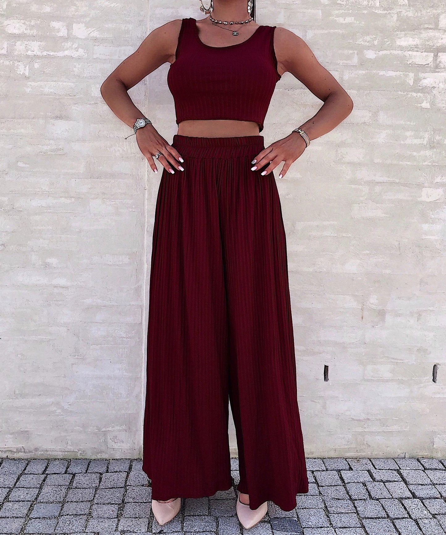 New Vest Wide Leg Pants Suit