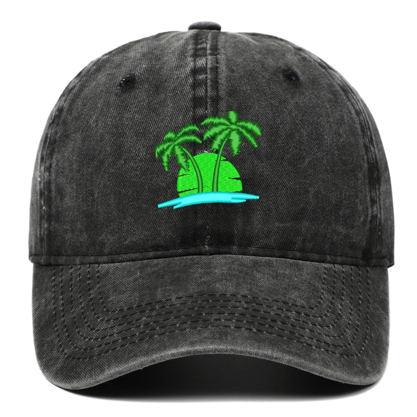 Coconut Embroidery Pattern Washed Old Soft Top Baseball Cap