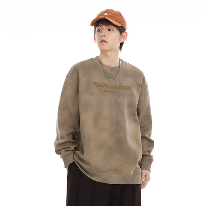 Retro Heavy Waste Soil Style Round Neck Sweater For Men