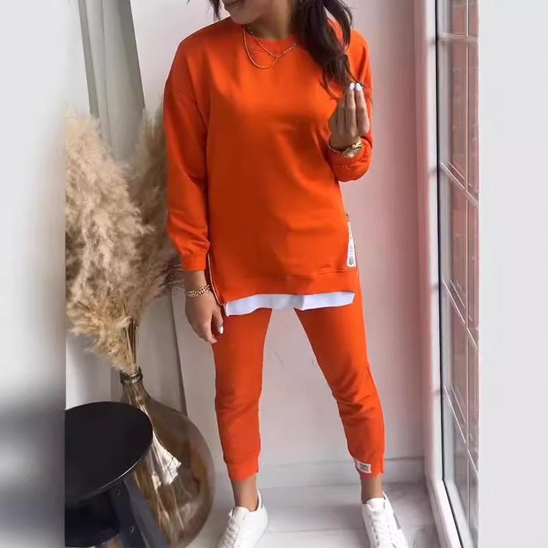 Autumn Stitching False Two-piece Sweaters Sweatpants Suit