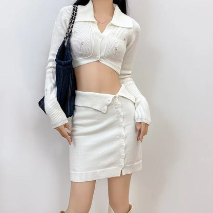 Hot Girl Style Solid Color Polo Collar Short Suit