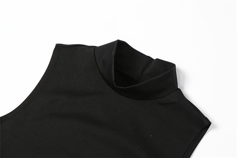 Sleeveless Round Neck Pendant Hem Slim Fit Hip Dress