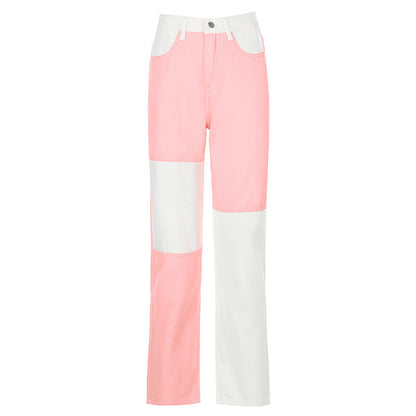 Hip-hop collared spliced casual jeans