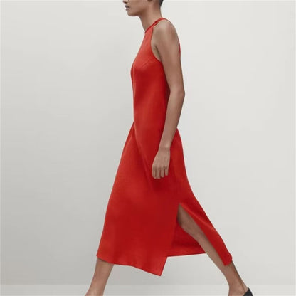 Slim-fit Sleeveless Mid-length Sling Dress