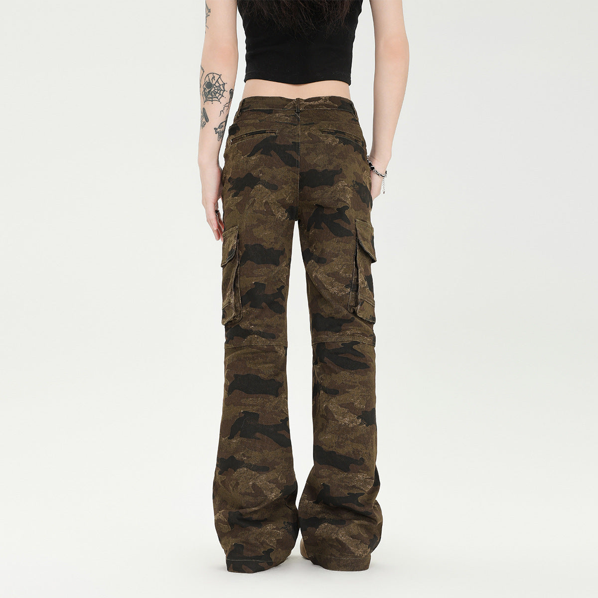 Women's Retro Slim Washed Camouflage Pants