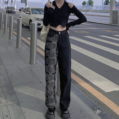 Vibe Style Retro Patchwork Straight Wide-leg Pants