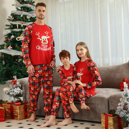 Long Sleeve Home Wear Printed Plaid Christmas Suit