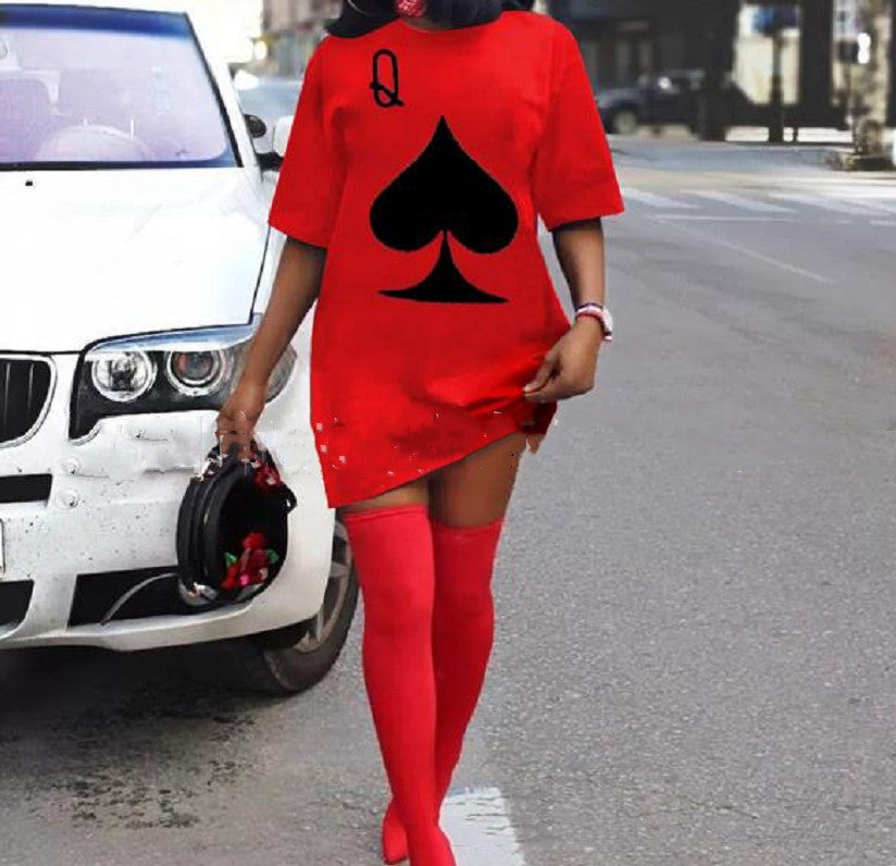 Playing Card Pattern Plus Size T Shirt Skirt