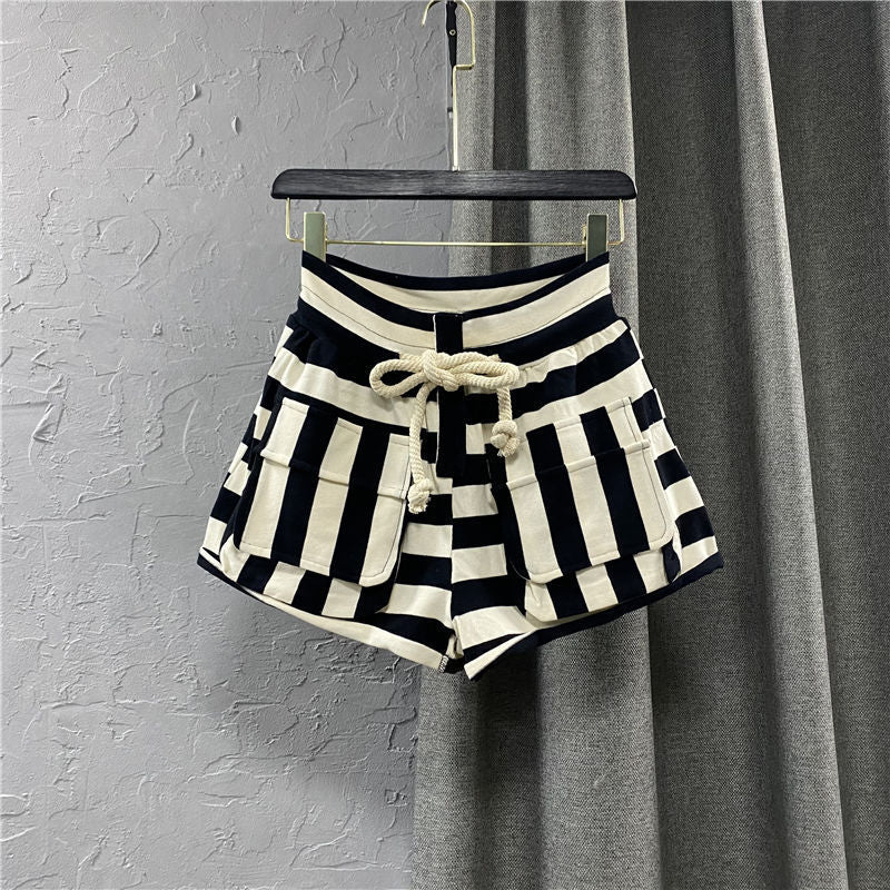 Striped Casual Cargo Shorts Women Hot Pants