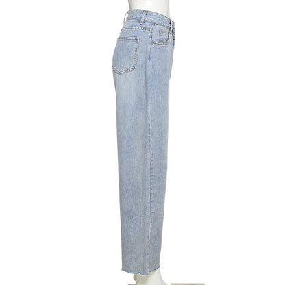 High Waist Slimming Casual Versatile Loose Straight-leg Fashion Jeans