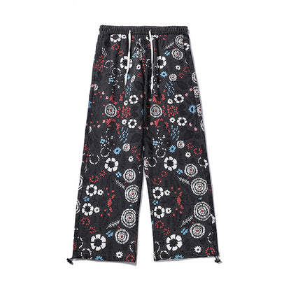 Fashion Printing Floral Doodle Printed Jeans For Men