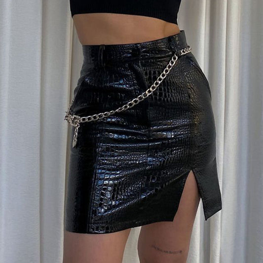 Side Slit Solid Color Beltless Hip Skirt