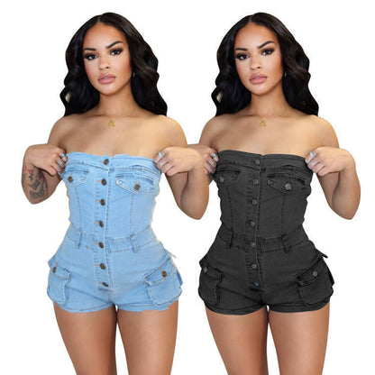 Denim Jumpsuit Tube Top Stretch Women