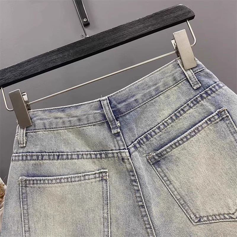 Pocket Exposed Hand Frayed Brushed Raw Edge Denim Hot Pants