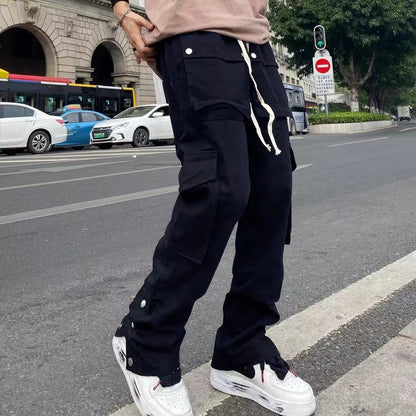 Fashion Simple Row Of Buttons Multi-pocket Straight Work Pants