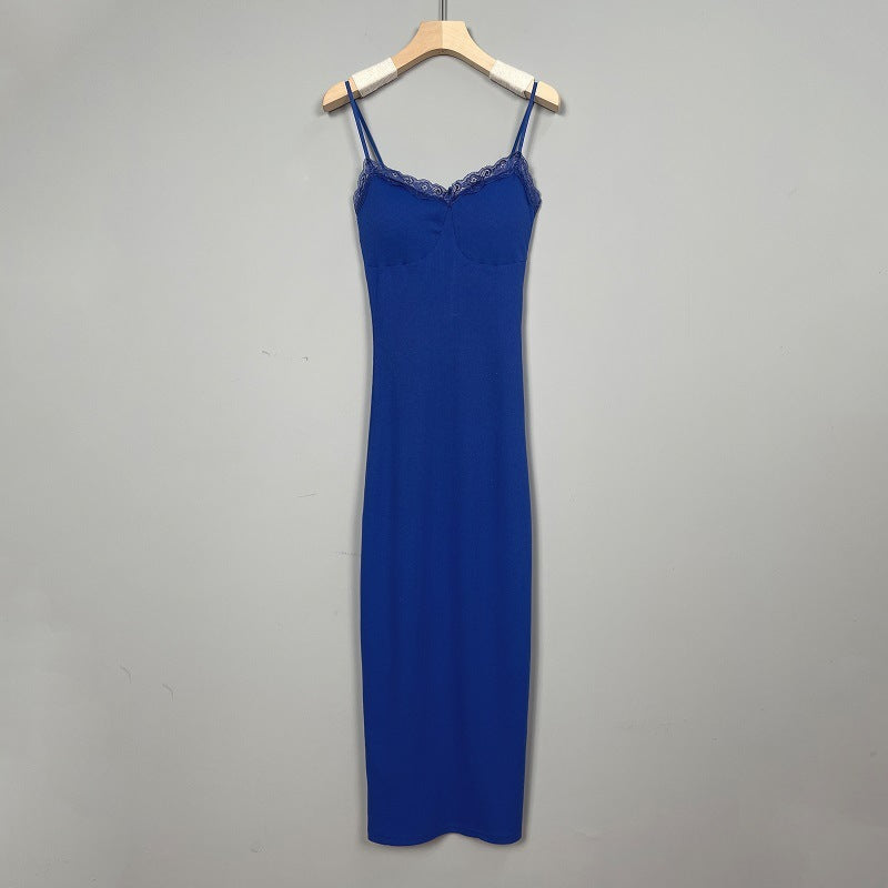 Royal Blue V-Neck Lace Strap Dress