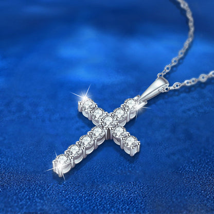 Moissanite 925 Sterling Silver Cross Necklace Pendant For Women